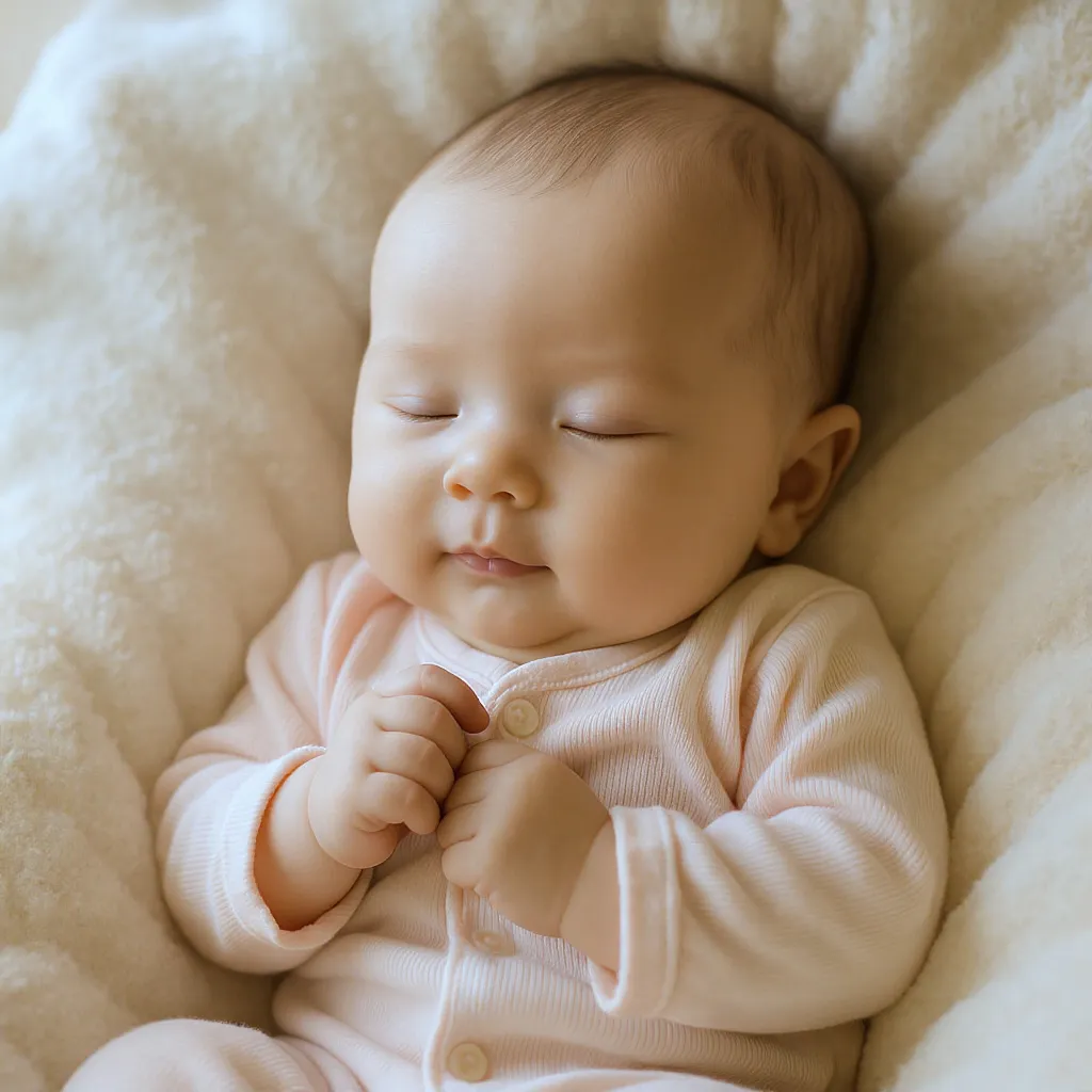 Bébé endormi paisiblement avec son pouce dans la bouche.