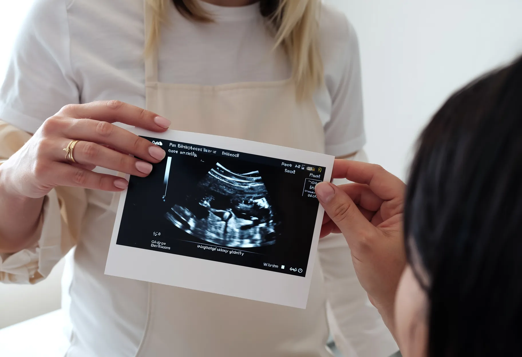 Médecin montrant une échographie à un couple pour annoncer la grossesse