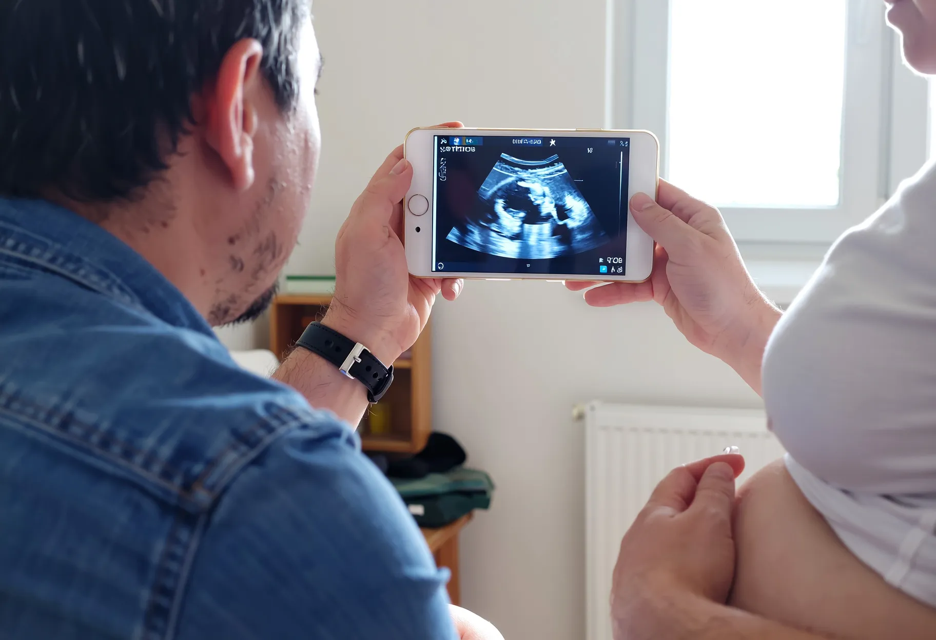 Un couple observe la photo d’une échographie annonçant l’arrivée d’un bébé