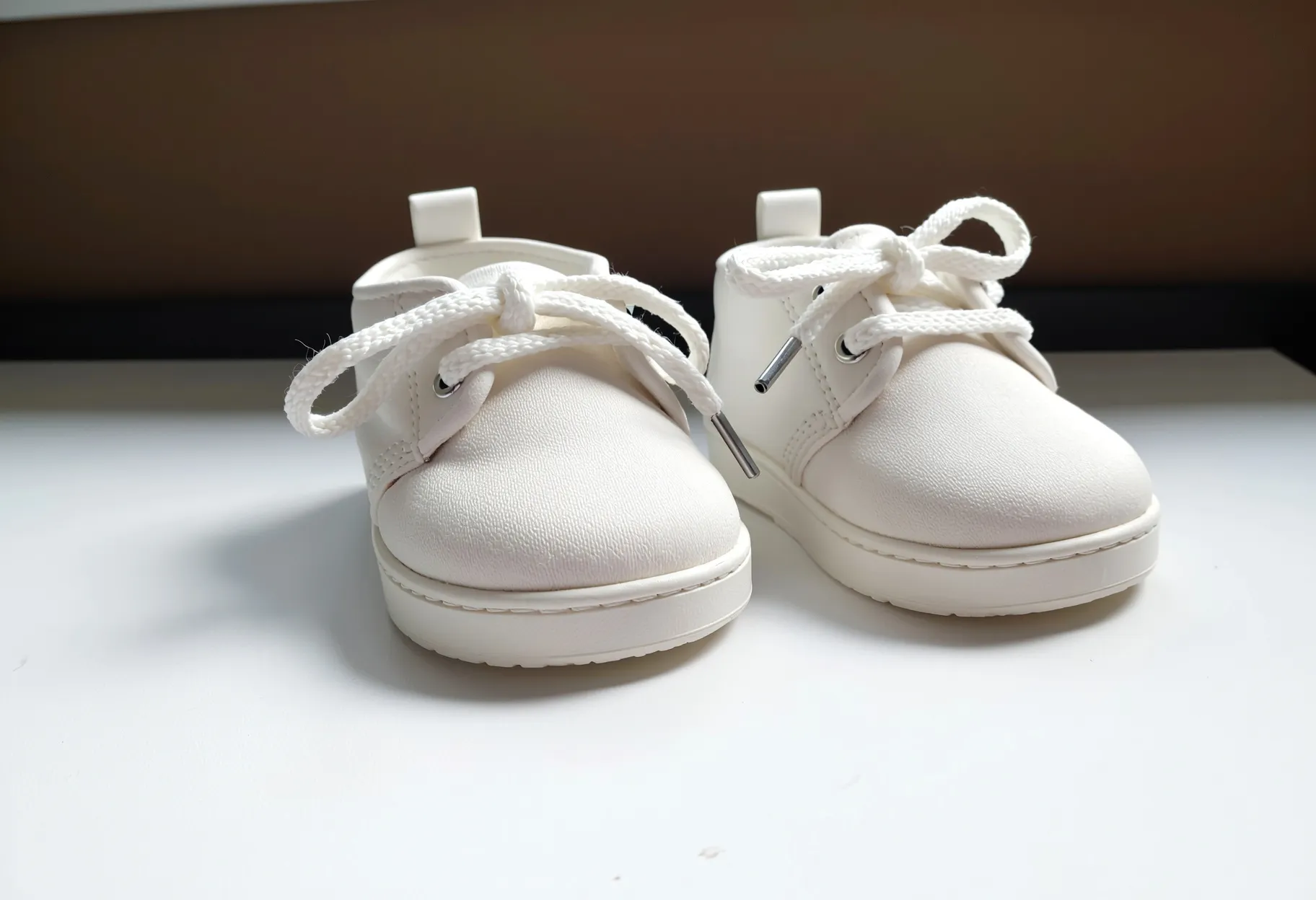 Petite paire de chaussons blancs symbolisant l’annonce de la grossesse au futur papa