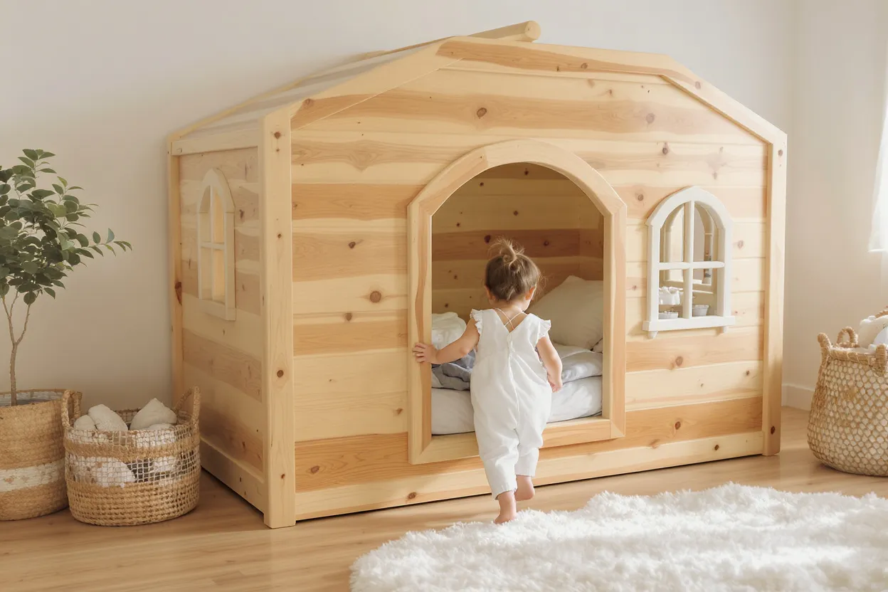 garcon de 2 ans et son lit cabane tres bien aménagé