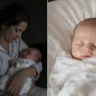 Collage montrant une maman fatiguée avec son bébé éveillé à gauche et le même bébé endormi paisiblement à droite.