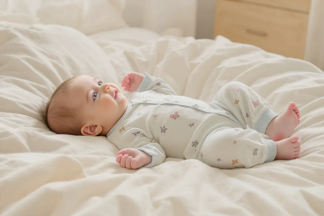 Bébé en pyjama coton respirant dormant confortablement sans gigoteuse.