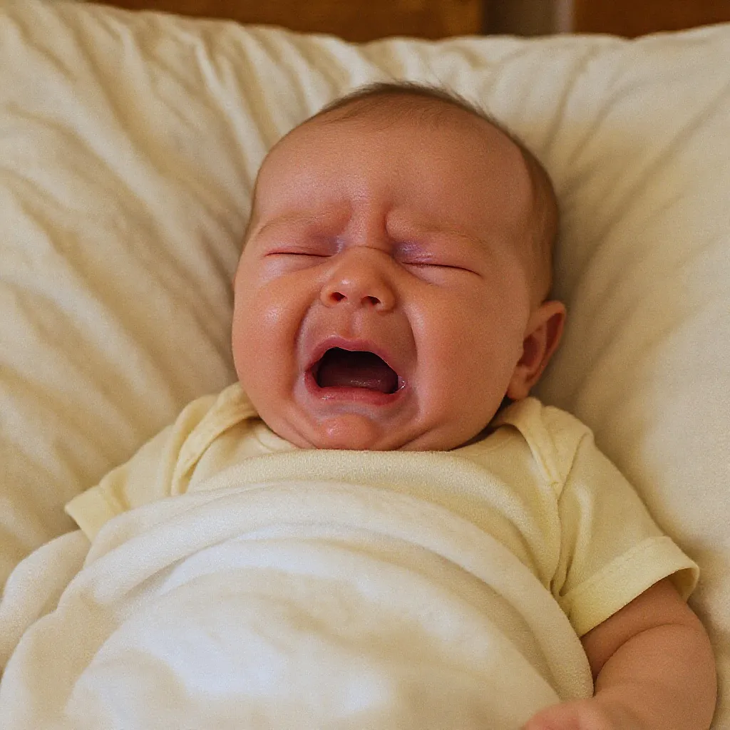 Bébé qui pleure tendrement dans son lit