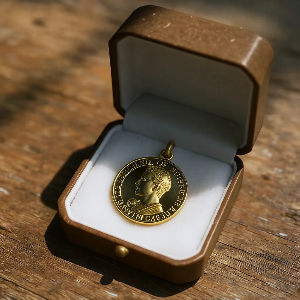 Médaille de baptême en or posée dans un écrin