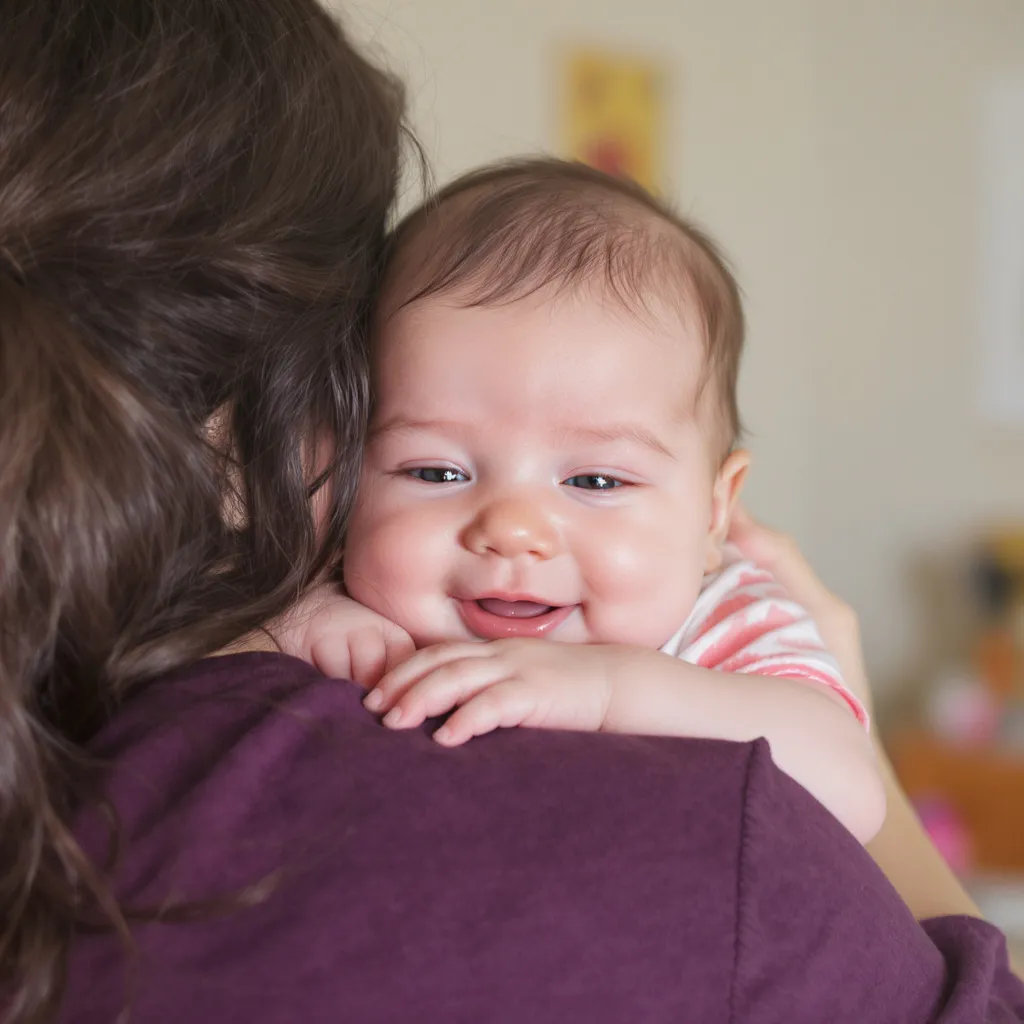 Bébé souriant et détendu dans les bras de son parent