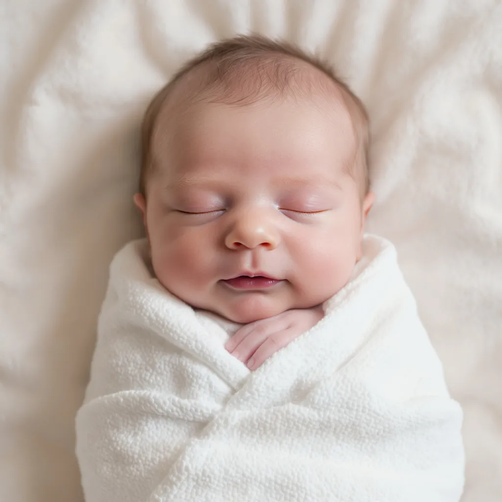Un nourrisson emmitouflé dans une serviette blanche, la peau douce et fragile mise en valeur dans une lumière naturelle rassurante
