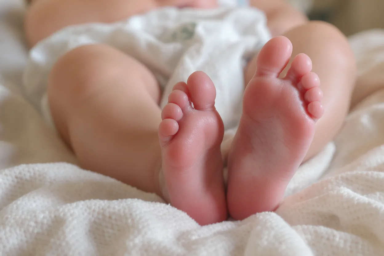 Gros plan sur la peau sèche d’un bébé après le bain, délicate et fragile.