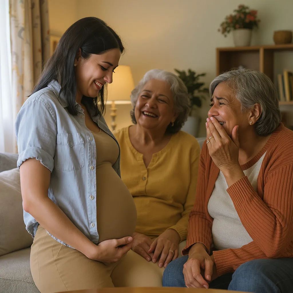 Un femme annonce sa grossesse aux futurs grands-parents