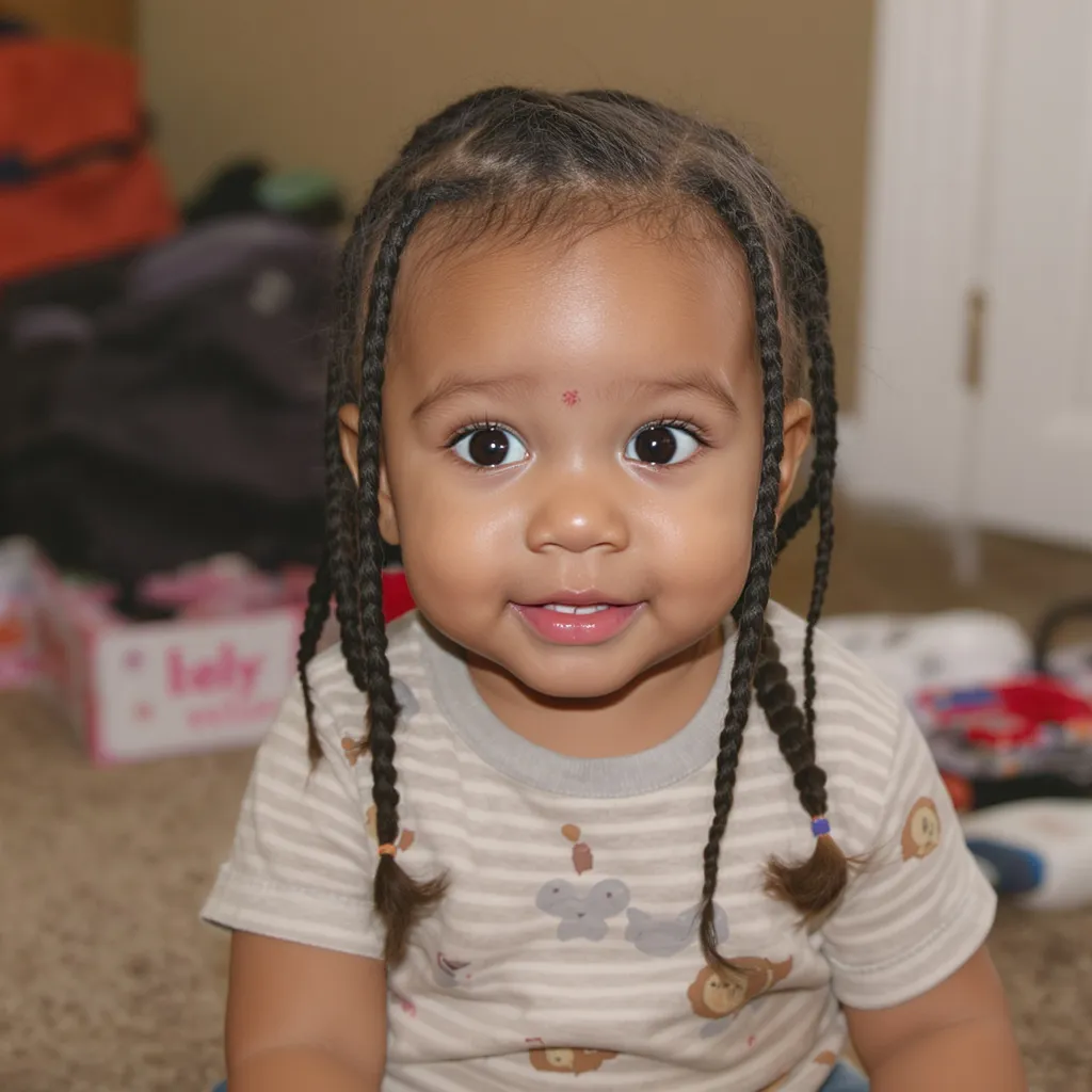 Bébé aux cheveux longs coiffés en petites tresses souples