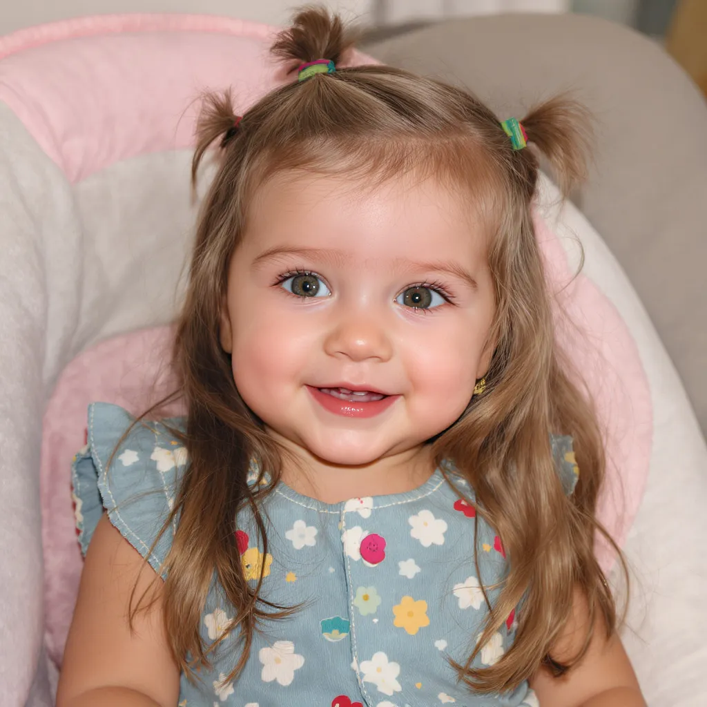 Bébé aux cheveux longs coiffés avec petites pinces colorées