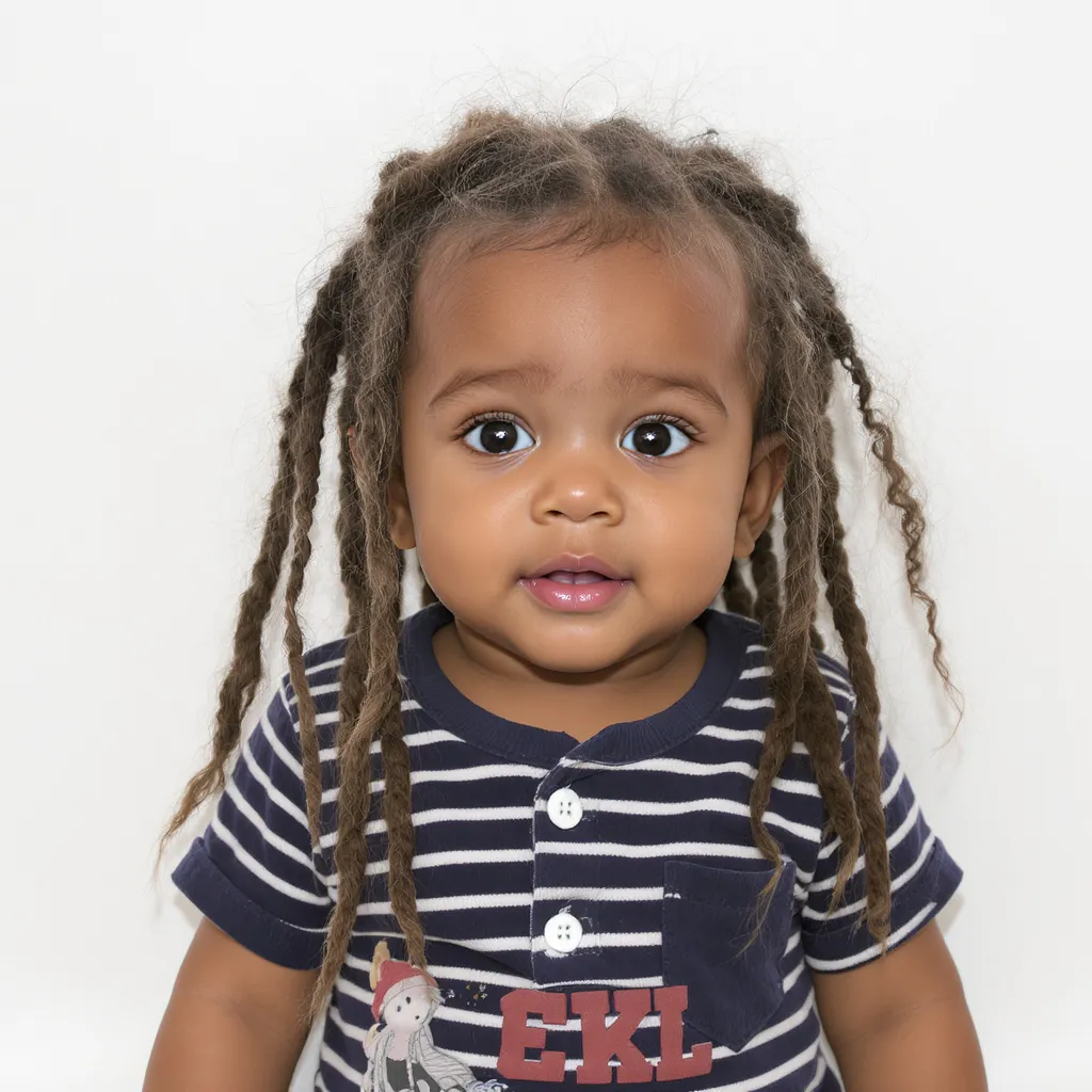 Bébé aux cheveux longs naturels, coiffure libre et ébouriffée