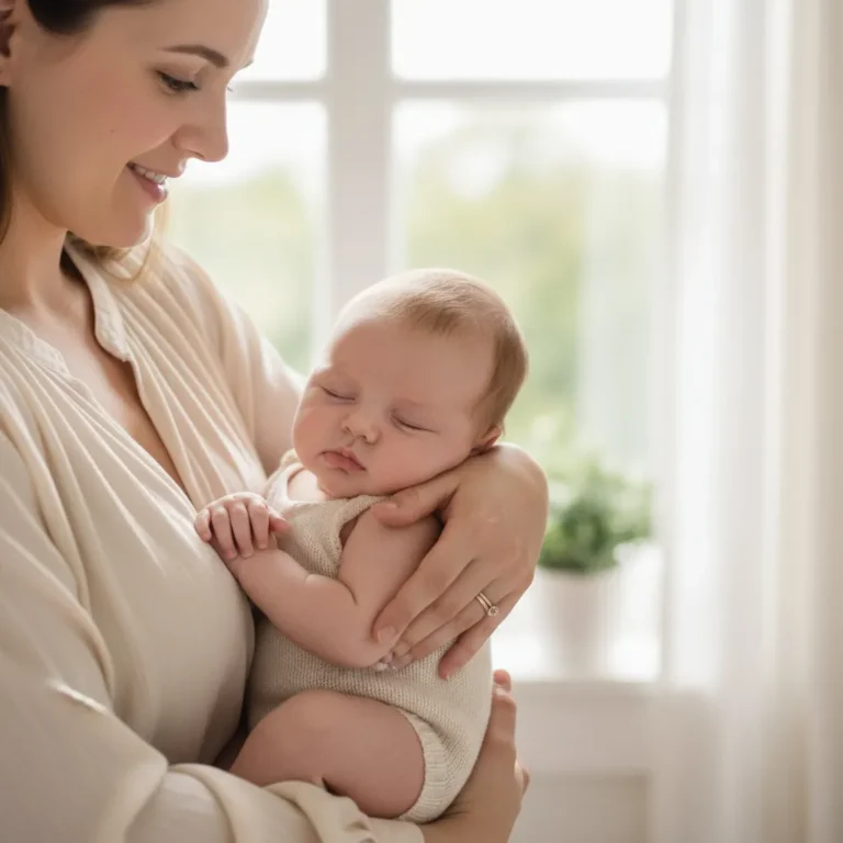Bébé calme et apaisé dans les bras de sa maman