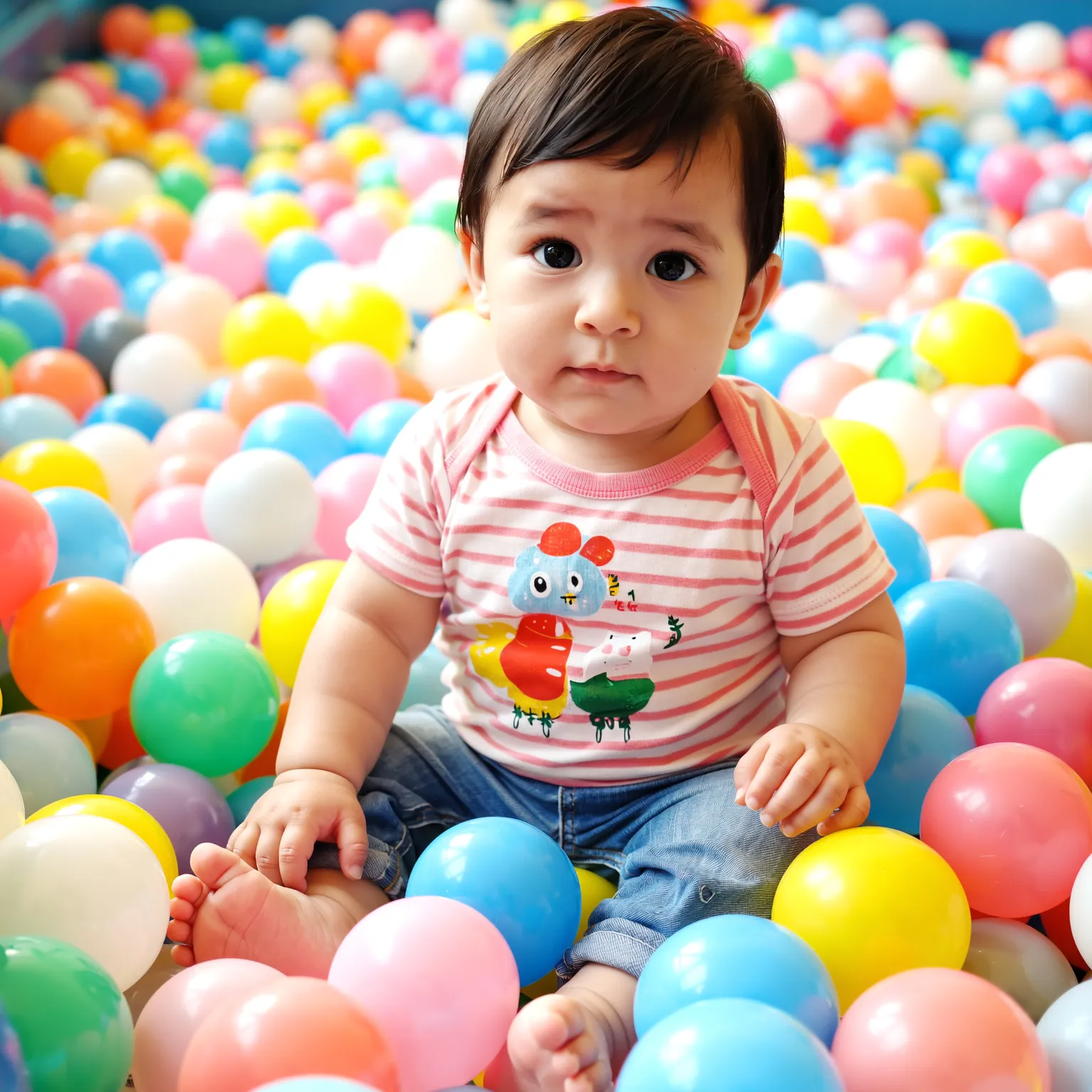 Bébé de un an dans une piscine à balle