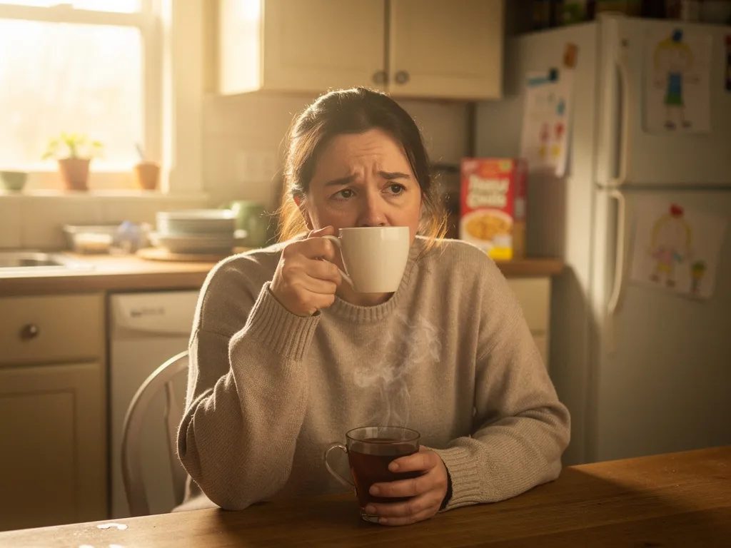 maman fatigué à la maison, illustrant l’impact de la charge mentale sur les tensions familiales.